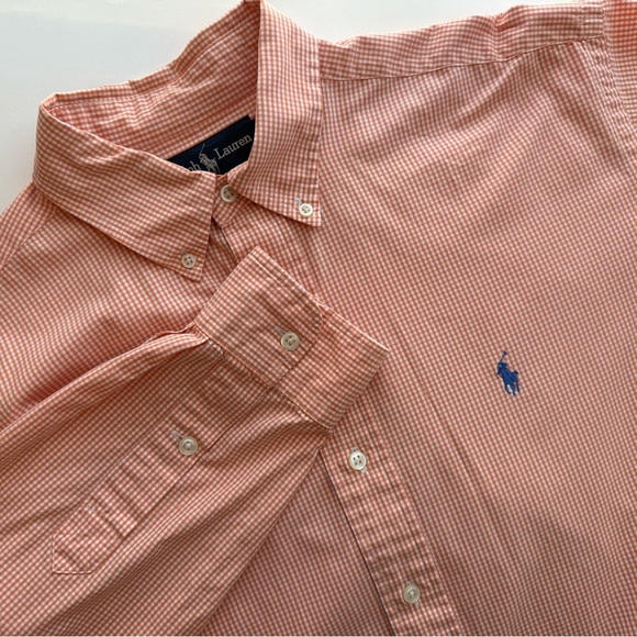 Polo Ralph Lauren Blake Shirt Men’s Medium Orange Gingham Check L/S Classic Fit - Picture 1 of 6